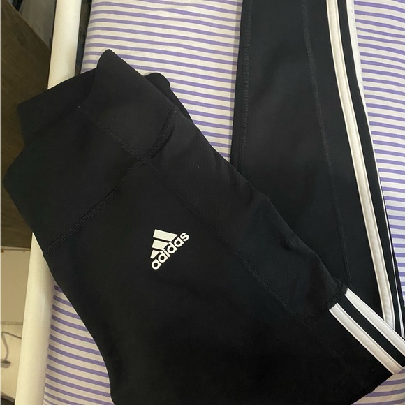 adidas Pants - Adidas Kids Black Leggings with White Stripes